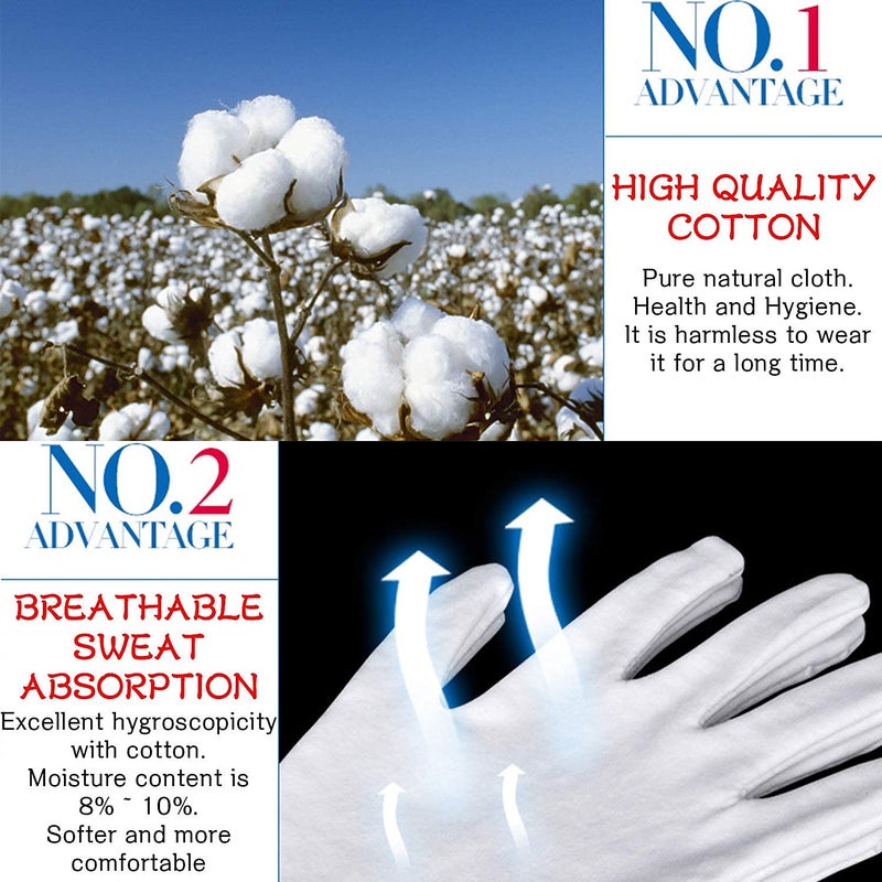 YITIAOYU 24 Pairs Soft White Cotton Gloves for Moisturizing Eczema Sleep Treatment, and Archival Inspection Handling of Coins, Jewelry, Silver, and Costume Artifacts (XL) - Image 5
